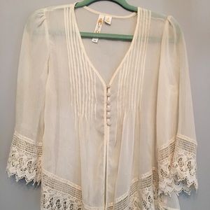 Size small button and lace sheer cream top